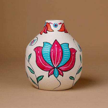 Handcrafted Ceramic Madhubani Fish Lotus Decorative Art Vase